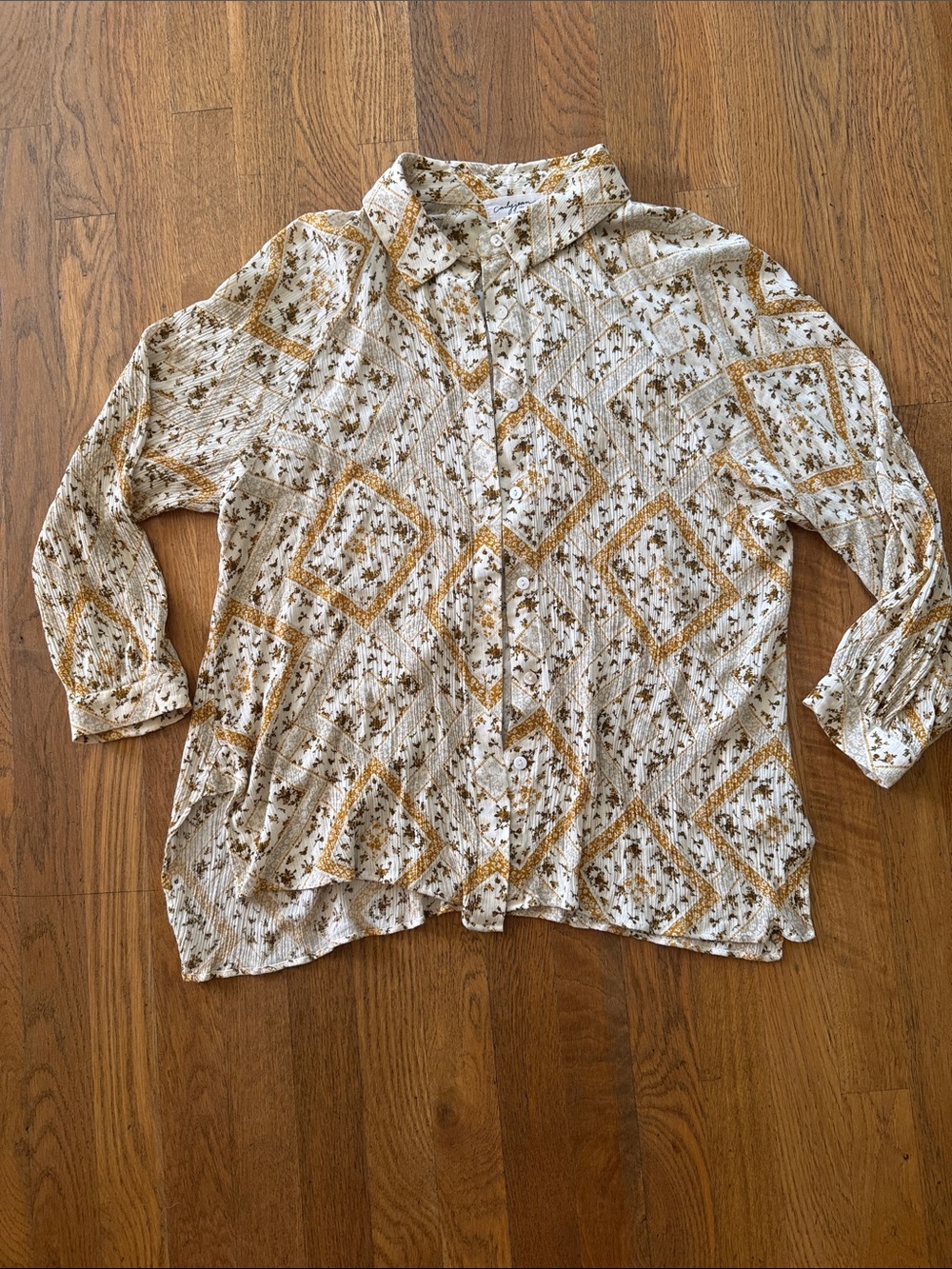 Carly Jean Los Angeles Cream Blouse with Mustard Floral Print